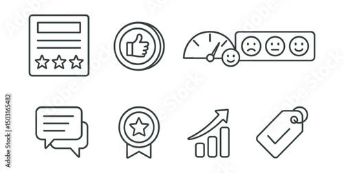 Line style icons of NFT media: article rating stars, reader feedback token, reaction meter icon, emoji response panel, article comment thread, community highlight badge, trending post signal, peer