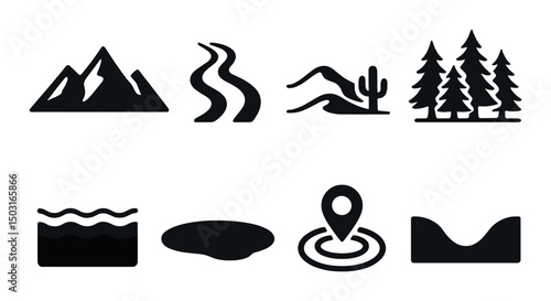 World map silhouette icons set – simple geography, cartography, and navigation symbols