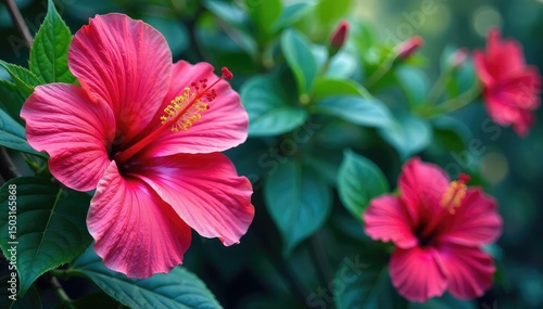 Wallpaper Mural Bold hibiscus blossoms, tropical foliage, vibrant color splash , repeat, tropical Torontodigital.ca