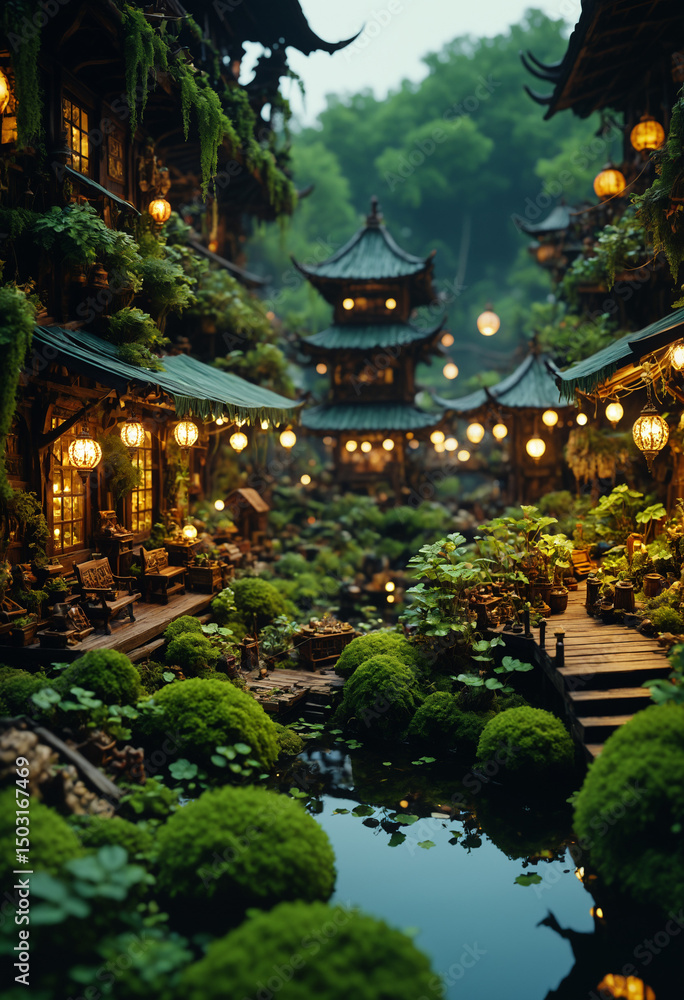japanese garden in night japanese garden in night