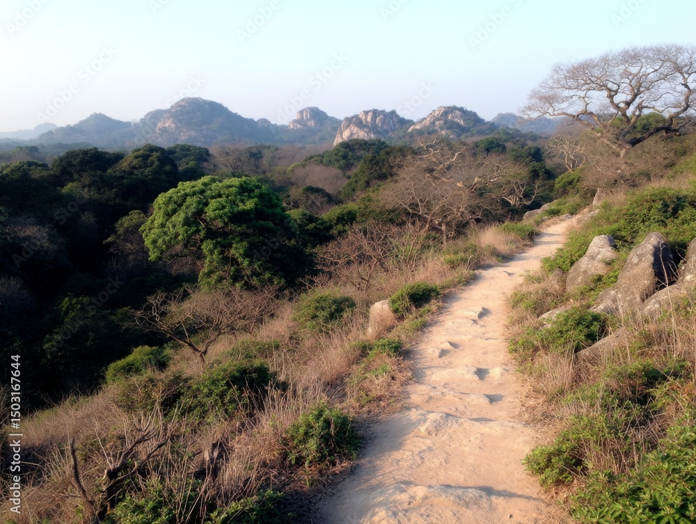 Scenic hiking trail exploration mountain range nature photography serene environment panoramic view adventure concept Scenic hiking trail exploration mountain range nature photography serene environment panoramic view adventure concept