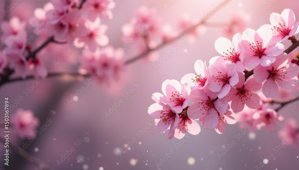 Obraz premium Delicate pink sakura blossoms in full bloom, cascading pattern , japanese flowers, petal pattern, flower
