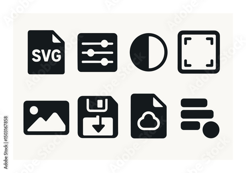 Design and tools silhouette icons set – simple, editing and file management symbols