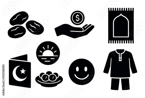 Eid celebration silhouette icons set – festive, ramadan, holiday design symbols