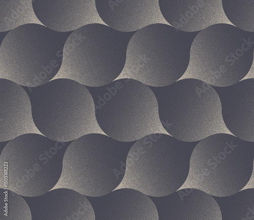 Stylized seamless pattern with overlapping circles forming fluid negative spaces. Made with stipple gradient texture for modern, elegant and soft appearance on various print or endless graphic designs