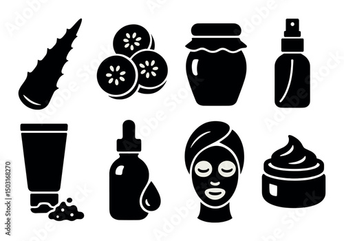 Natural beauty silhouette icons set – skincare, wellness and spa symbols