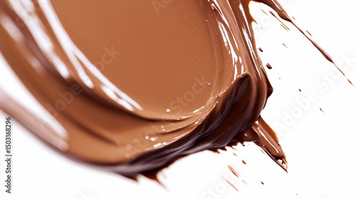 Decadent swirl of rich melted chocolate on pristine white backdrop for dessert concept