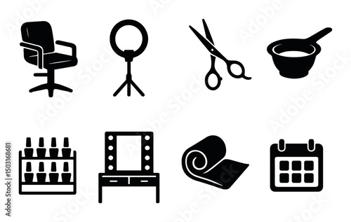 Beauty salon essentials icons set – silhouette, grooming and spa design elements