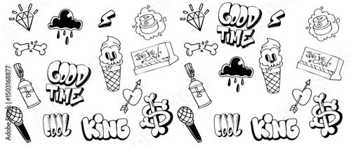 graffiti, graffiti doodle, fashion, outlines, throw-up, icon, doodle vector, graffiti wallart, pattern, graffiti background, graffiti vector, stroke, set, design element, isolated, symbol, design, gan
