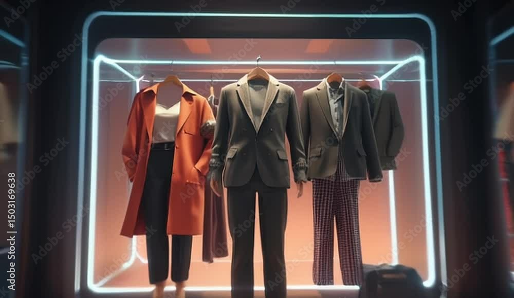 Wardrobe Display Methods The digital wardrobe UI displays a stylized, animated outfit that ...
