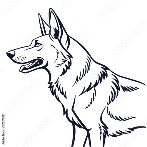 Hand-Drawn Style Outline of German Shepherd Vector with Precise Lines, Clean, Minimalist Dog Illustration

