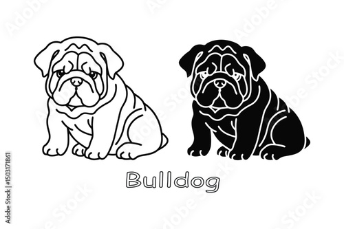 Bulldog Line Art, Dog Breeds Coloring Page for Kids