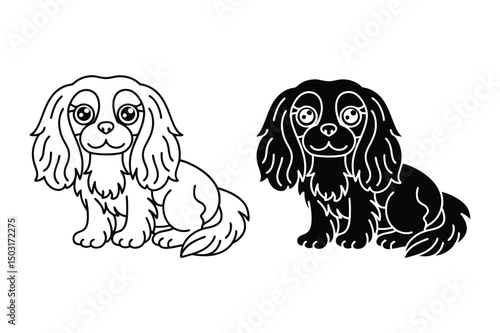 Cavalier King Charles Spaniel Line Art, Dog Breeds Coloring Page for Kids