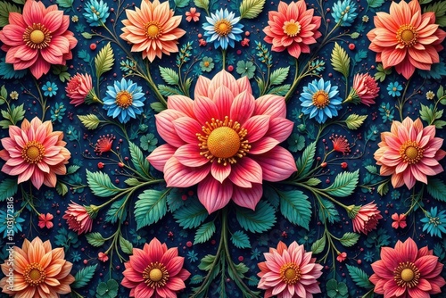 Intricate floral textile design, repeating motif , home decor, flower, seamless