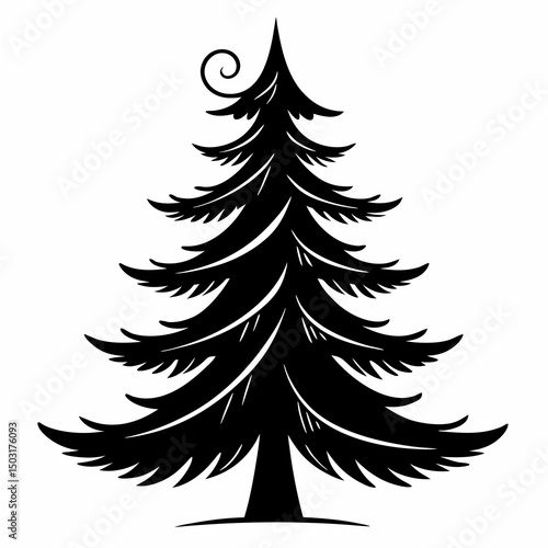 Christmas Tree Silhouette Vector – Minimalist Black Pine Tree Icon for Holiday Design