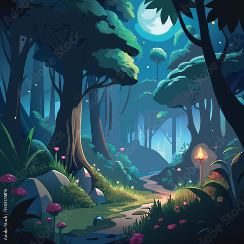 night landscape with trees