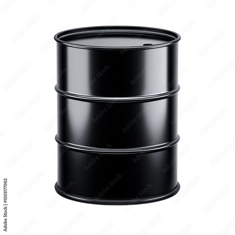 A Shiny Black Barrel for industrial storage and commercial use. The barrel has a sleek design and reflects the light A Shiny Black Barrel for industrial storage and commercial use. The barrel has a sleek design and reflects the light