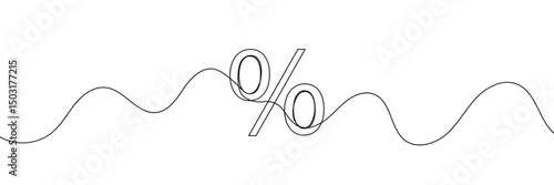 Percent sign one line art, continuous contour drawing, hand-drawn math financial symbol, minimalist design. Trendy template for web, presentation. Editable stroke. Isolated. Vector illustration.
