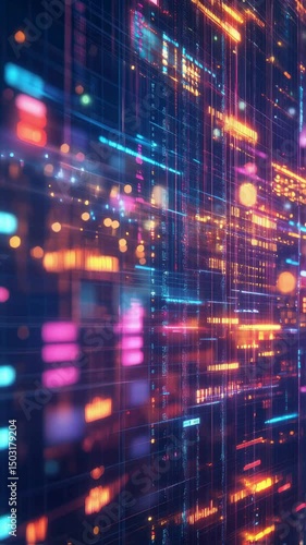 Wallpaper Mural Abstract Digital Data Stream Neon Lights and Binary Code Torontodigital.ca