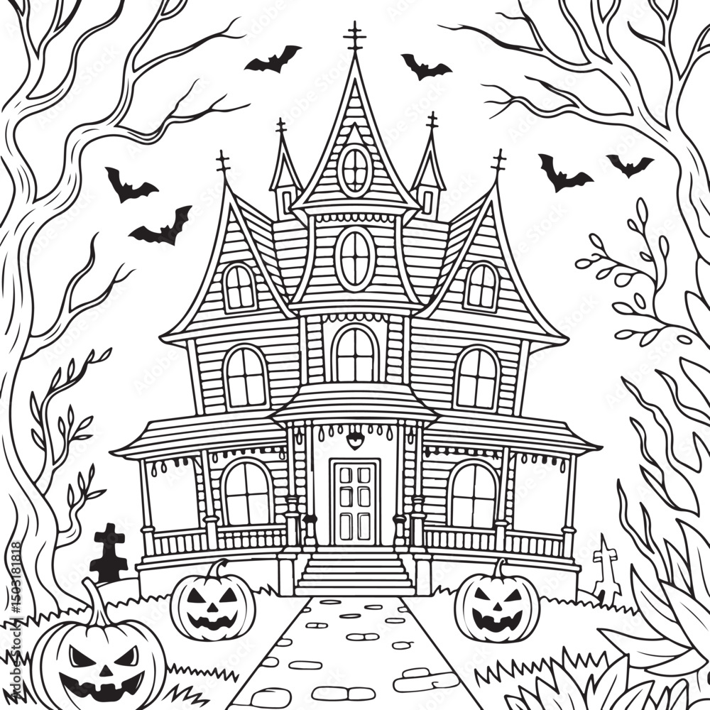 Fototapeta premium Spooky Halloween Coloring Pages for Adults