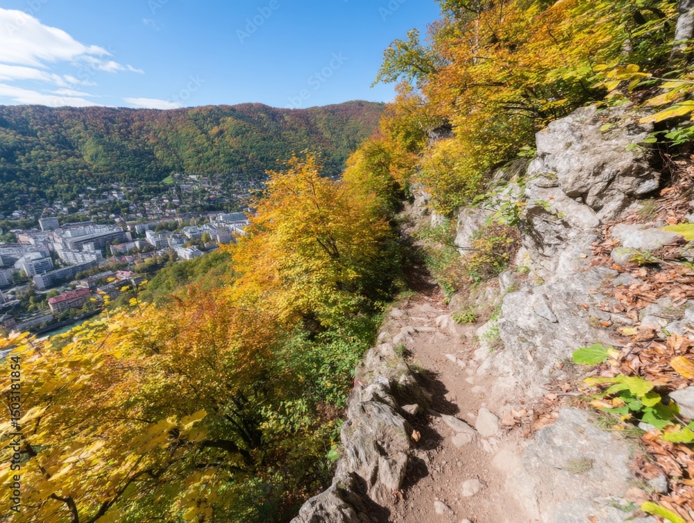 Autumn hiking adventure mountain trail nature photography scenic landscape elevated viewpoint outdoor exploration Autumn hiking adventure mountain trail nature photography scenic landscape elevated viewpoint outdoor exploration
