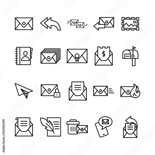 Simple Line Email and Mail Related Element Illustration Icon Set