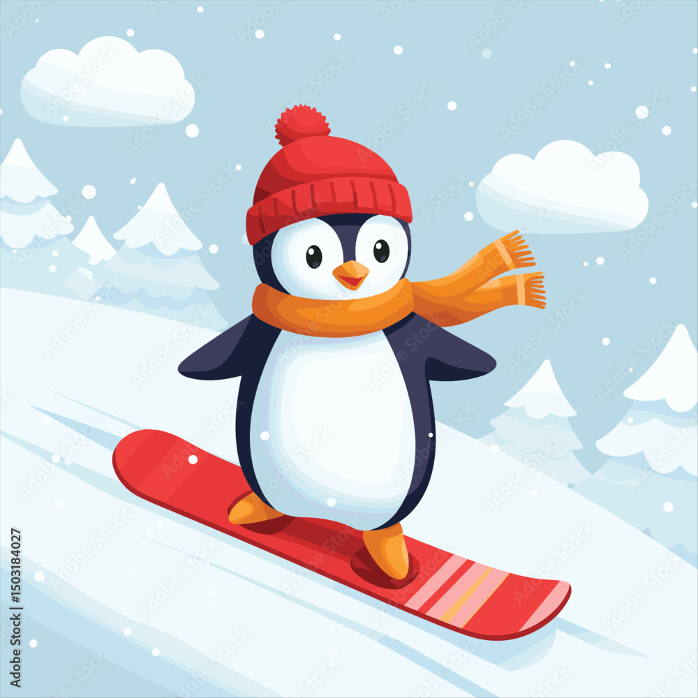 Obraz premium Vector illustration of cute penguin cartoon