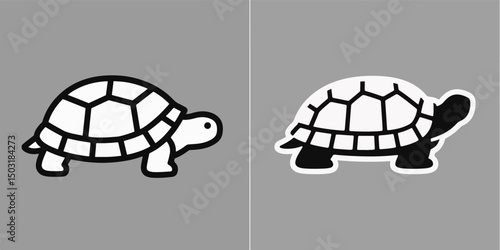 Two vector graphic designs show stylized turtles. 