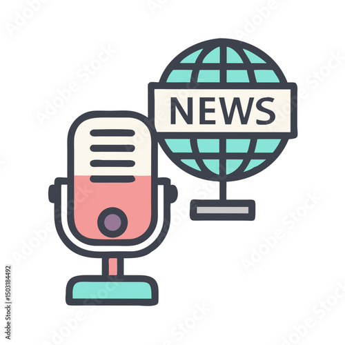 Radio News Microphone Icon – Broadcast Journalism and Audio Reporting Symbol