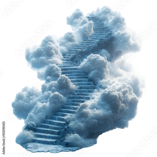 Stairs leading through clouds isolated on transparent background