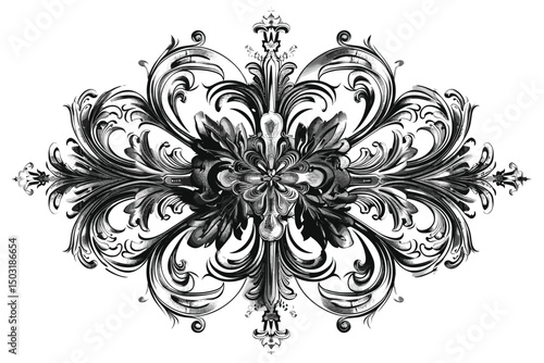 Decorative Divider Line Symmetric Ornamental Border Floral Motif Abstract Flourish Filigree Elements.