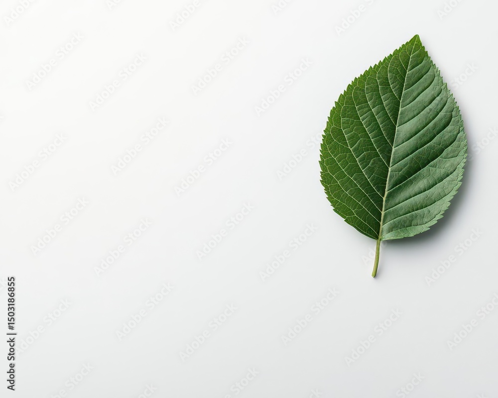 Single green leaf floating over white background, simplicity in eco branding Single green leaf floating over white background, simplicity in eco branding