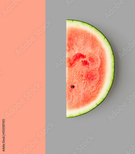 Watermelon slice photography abstract poster on grey and yellow background.