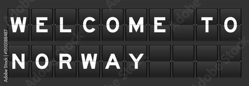 Black color analog flip board with word welcome to norway on gray background