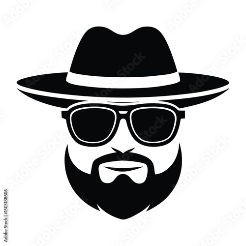 a man face with hat and sunglass vector silhouette