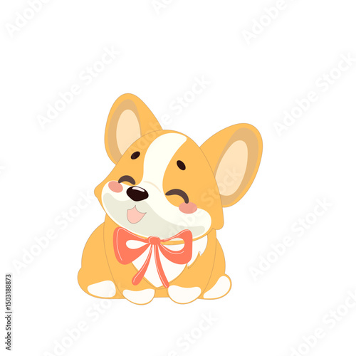 Cute Welsh Corgi Dog Puppy Icon. Kawaii Funny Cartoon Character. Domestic Adorable Fluffy Mascot Doodle Art. Nursery Print or baby Shower Decoration Card Invitation Design Element. 