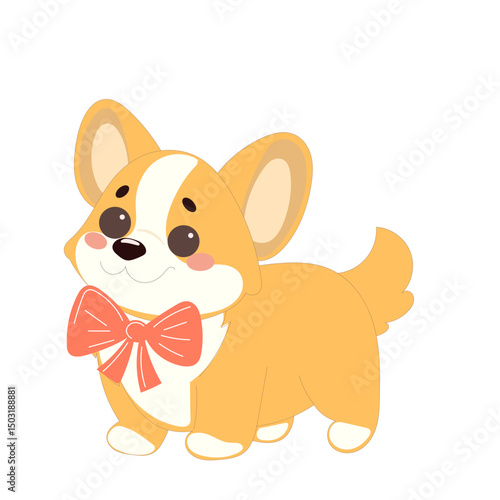 Cute Welsh Corgi Dog Puppy Icon. Kawaii Funny Cartoon Character. Domestic Adorable Fluffy Mascot Doodle Art. Nursery Print or baby Shower Decoration Card Invitation Design Element. 