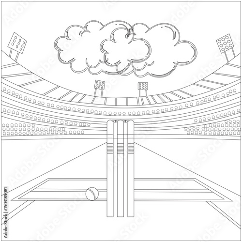 Cricket Stadium Line Art Vector Illustration on white background.
Cricket stadium line drawing illustration vector. cricket stadium artwork drawing vector.
