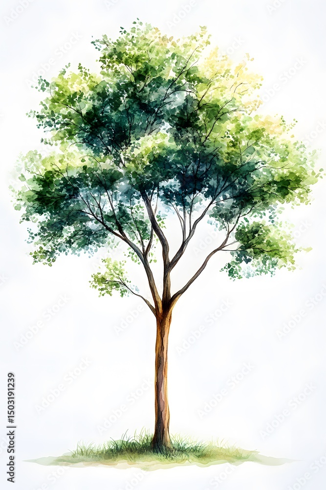 Fototapeta premium A depiction of a single tree in a watercolor style.