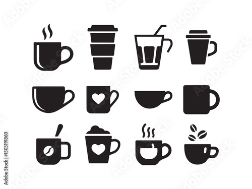 Wallpaper Mural A set of various coffee and beverage icons, perfect for representing different types of hot and cold drinks in a simple, clean design on white Torontodigital.ca
