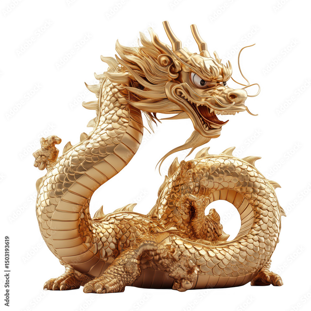 Fototapeta premium Golden dragon on black ground isolated on transparent background