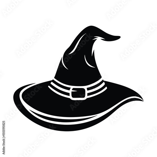 Halloween witch hat, Halloween party costume elements flat vector illustrations, Wizard spooky hats, black hat isolated