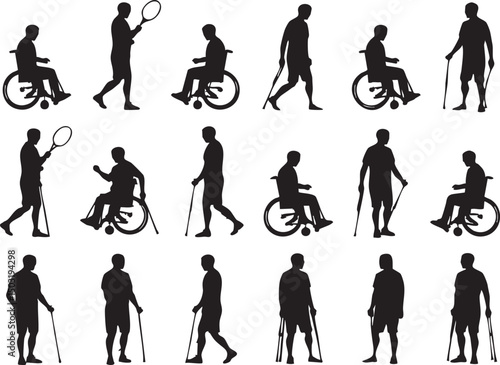 Silhouettes of Disabled Men in Wheelchairs and Using Mobility Aids