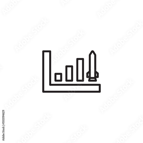 A black outline icon of a bar graph showing increasing values, with a rocket launching from the highest bar, symbolizing growth and success.