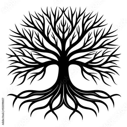 Flat and Minimal tree roots silhouette icon vector illustration