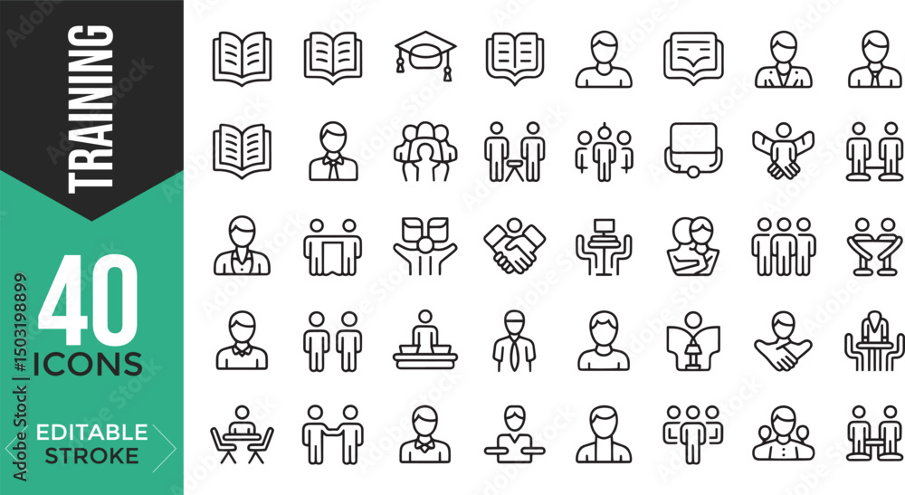 Training and Teamwork Outline Icons – Editable Stroke Vector Set
Training and Teamwork Outline Icons – Editable Stroke Vector Set