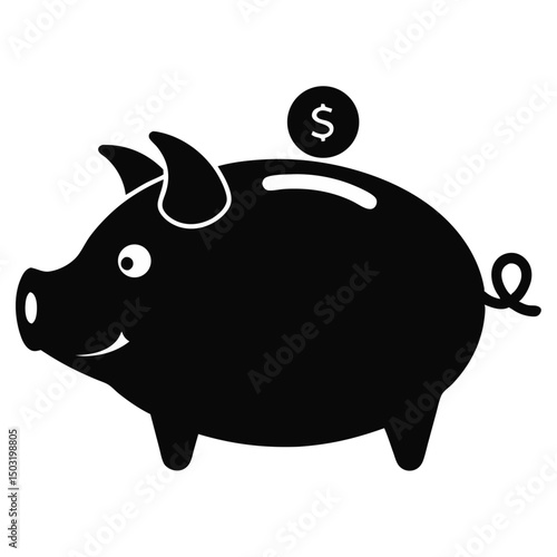 piggy bank with coin slot silhouette vector illustration black and white