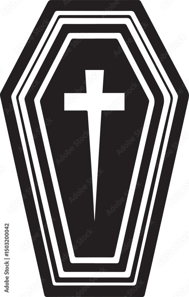 Obraz premium Coffin Shape Silhouette Vector | Dark Black Vector Art Illustration