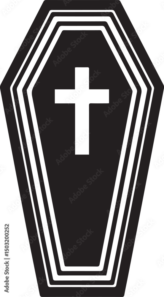 Obraz premium Coffin Shape Silhouette Vector | Dark Black Vector Art Illustration