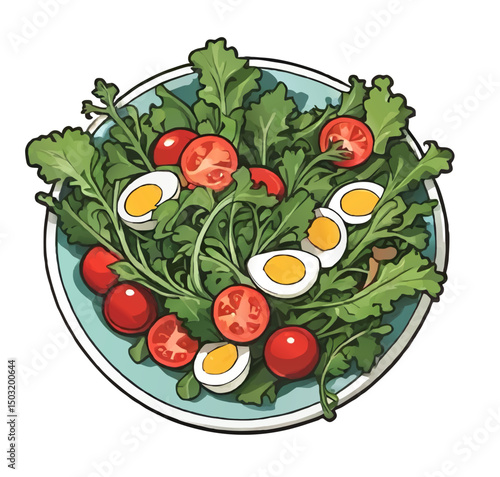 cartoon aurigula salad with eggs and tomatoes vector illustration